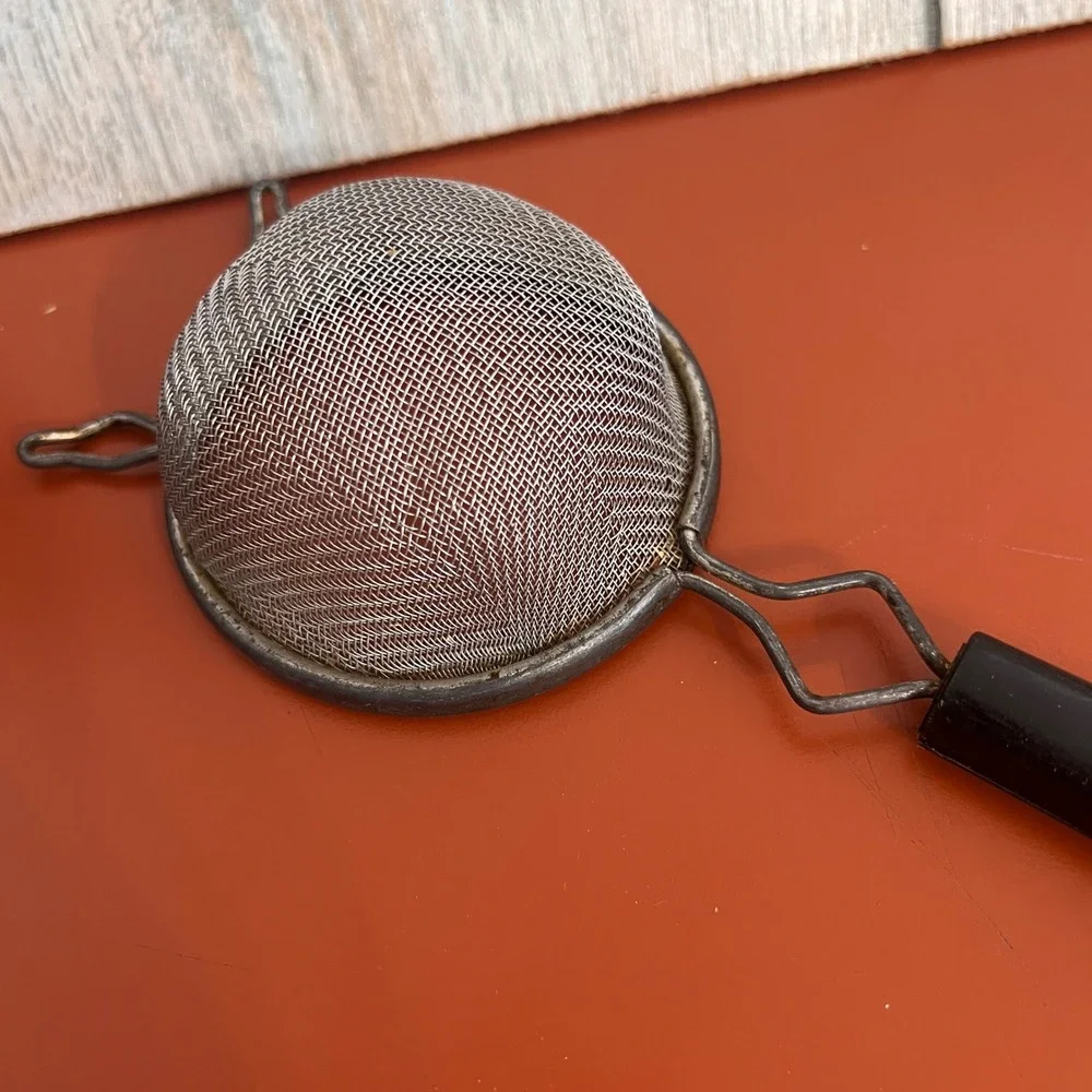 Vintage Fine Mesh Kitchen Strainer Stainless Steel Sifter‎ Black Handle 8.5 Inch